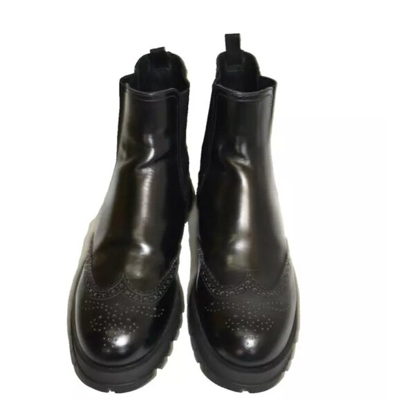 $900 PRADA Leather MOTO BROGUE Wing-Tip Chelsea Boots PLATFORM BLACK 41 (SE29) - Picture 3 of 8